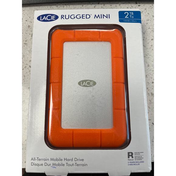 LaCie Rugged Mini 2TB External Hard Drive USB 3.0 Portable 130MB/s color: Orange - Picture 1 of 4